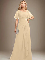 A-line Asymmetrical Floor-Length Chiffon Mother of the Bride Dress With Pleated Beading Sequins