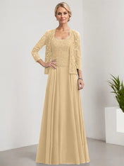 A-line Square Floor-Length Lace Chiffon Mother of the Bride Dress With Sequins