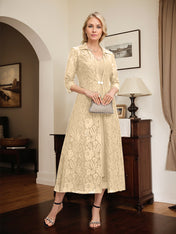 A-line V-Neck Tea-Length Chiffon Mother of the Bride Dress
