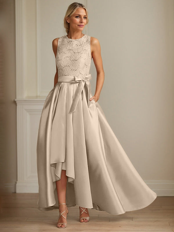 Princess Jewel Neck Sleeveless Mother Of The Bride Dresses With Pleats Lace