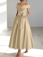 Robe de mère de la mariée coupe A-Line/Princesse, épaules dénudées, sans manches, longueur cheville, avec poches 