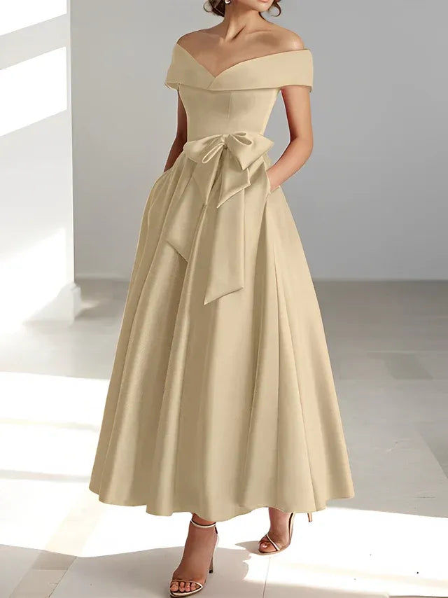 Robe de mère de la mariée coupe A-Line/Princesse, épaules dénudées, sans manches, longueur cheville, avec poches 