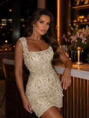 Square-Neck Hand-Beaded Short Homecoming Dress