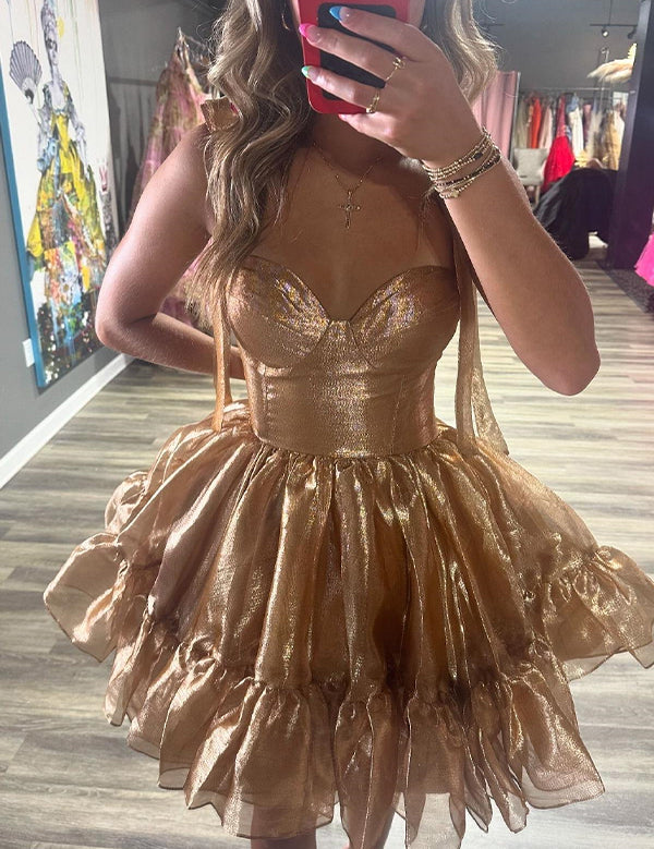 Green A-line Straps Sweetheart Short Homecoming Dress with Bow