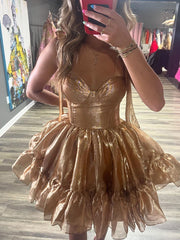 Blue A-line Straps Sweetheart Short Homecoming Dress with Bow