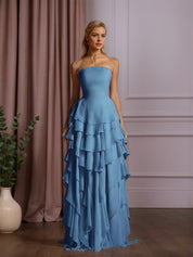 Elegant Strapless Sleeveless Ruffles Long Evening Dress