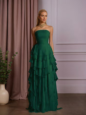Elegant Strapless Sleeveless Ruffles Long Evening Dress