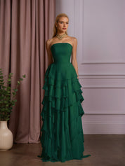 Elegant Strapless Sleeveless Ruffles Long Evening Dress