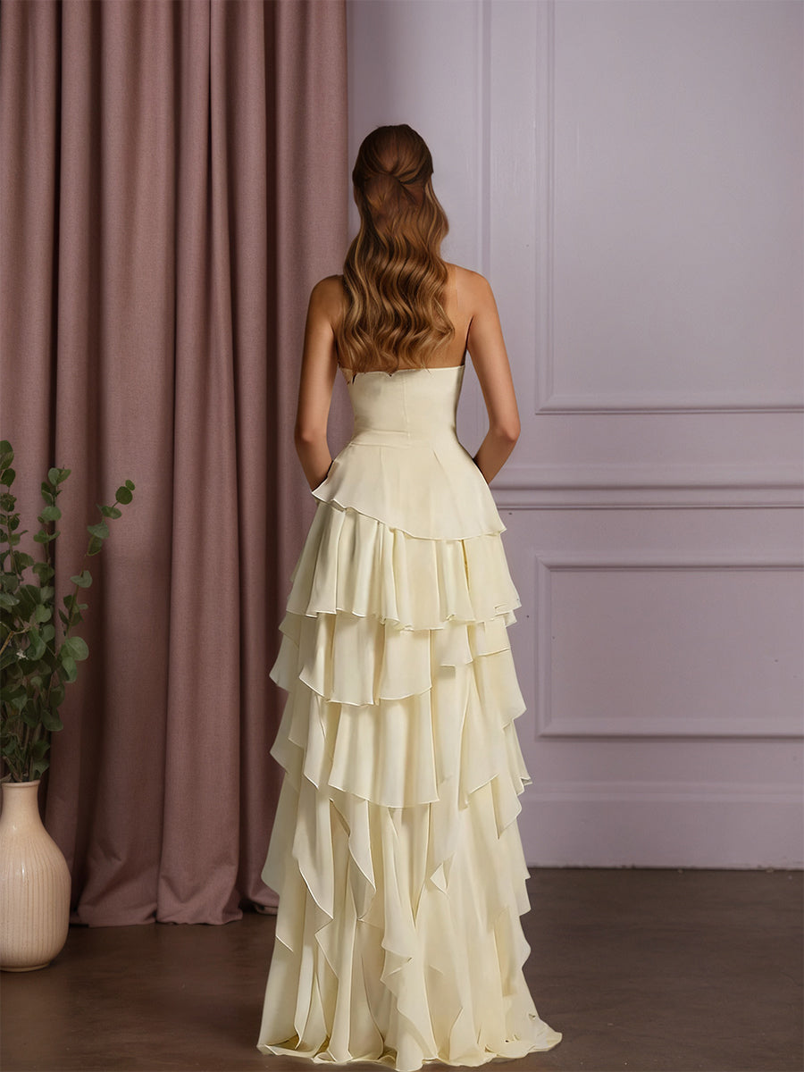 Elegant Strapless Sleeveless Ruffles Long Evening Dress