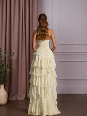 Elegant Strapless Sleeveless Ruffles Long Evening Dress