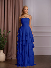 Elegant Strapless Sleeveless Ruffles Long Evening Dress