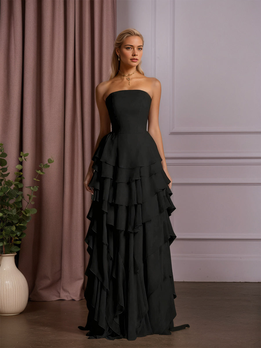 Elegant Strapless Sleeveless Ruffles Long Evening Dress