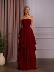 Elegant Strapless Sleeveless Ruffles Long Evening Dress