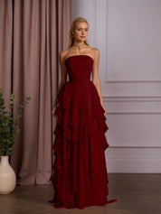 Elegant Strapless Sleeveless Ruffles Long Evening Dress