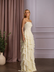 Elegant Strapless Sleeveless Ruffles Long Evening Dress