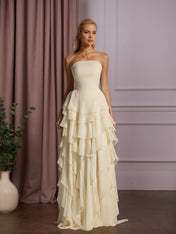 Elegant Strapless Sleeveless Ruffles Long Evening Dress