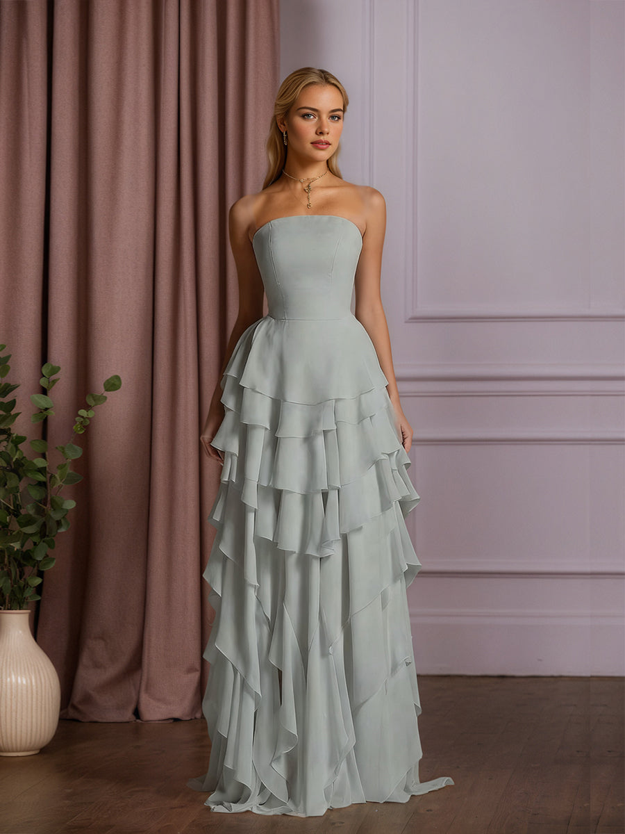 Elegant Strapless Sleeveless Ruffles Long Evening Dress