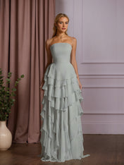 Elegant Strapless Sleeveless Ruffles Long Evening Dress