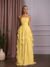 Elegant Strapless Sleeveless Ruffles Long Evening Dress
