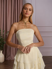 Elegant Strapless Sleeveless Ruffles Long Evening Dress