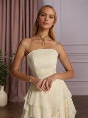 Elegant Strapless Sleeveless Ruffles Long Evening Dress