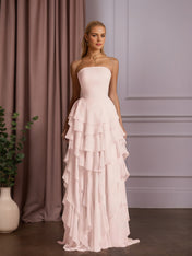 Elegant Strapless Sleeveless Ruffles Long Evening Dress