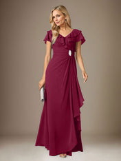 Stormy A-Line V-Neck Ruched Chiffon Dress