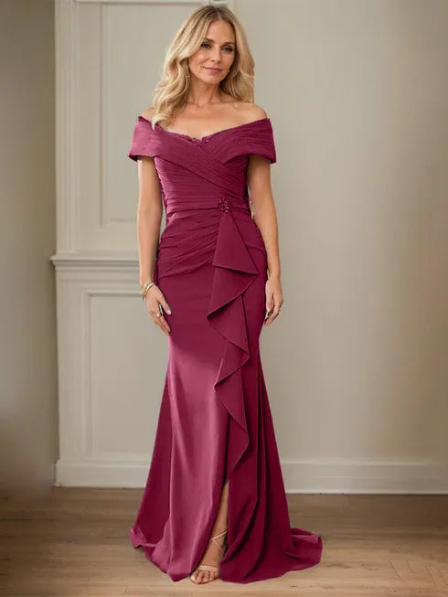 Column V-Neck Illusion Floor-Length Lace Chiffon Mother of the Bride Dress With Pleated Sequins