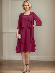 A-line Scoop Knee-Length Chiffon Mother of the Bride Dress With Beading