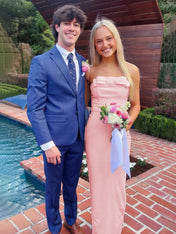 Chic Ivory Strapless Sheath Prom Dress with Bow Detail