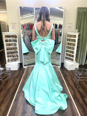Chic Mint Green Two-Piece Strapless Bow Prom Dress