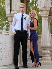 Chic Navy Blue Square Neck Ruffled Asymmetric Prom Dresses Gown