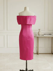 Chic Rose Red Off-the-Shoulder Bow Satin Sheath Midi Dress