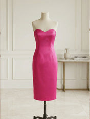 Chic Rose Red Off-the-Shoulder Bow Satin Sheath Midi Dress