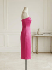 Chic Rose Red Off-the-Shoulder Bow Satin Sheath Midi Dress