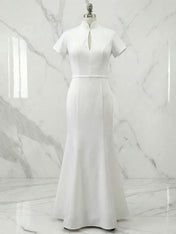 Chic White High Neck Keyhole Mermaid Gown Dress