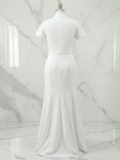 Chic White High Neck Keyhole Mermaid Gown Dress
