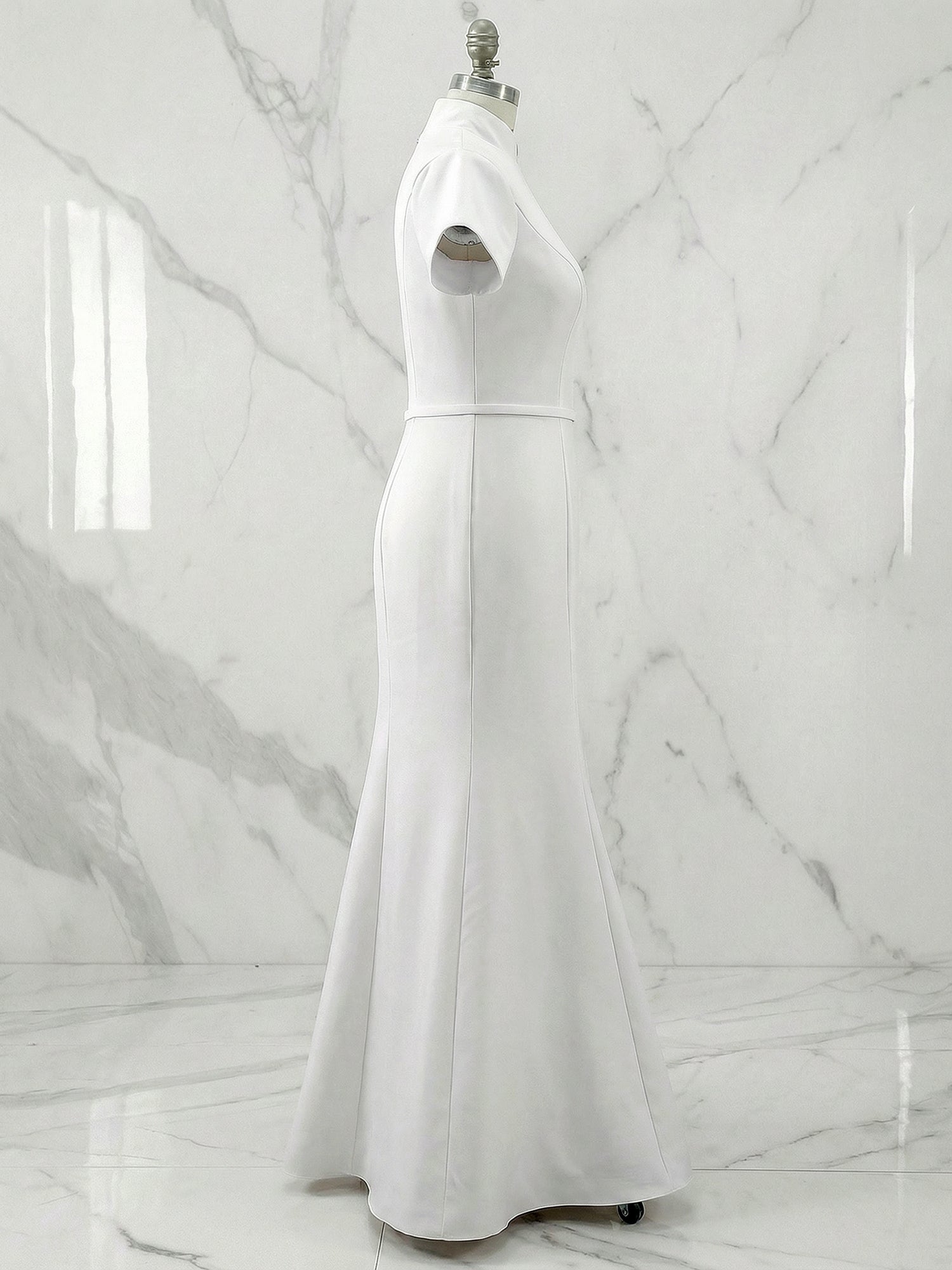 Chic White High Neck Keyhole Mermaid Gown Dress