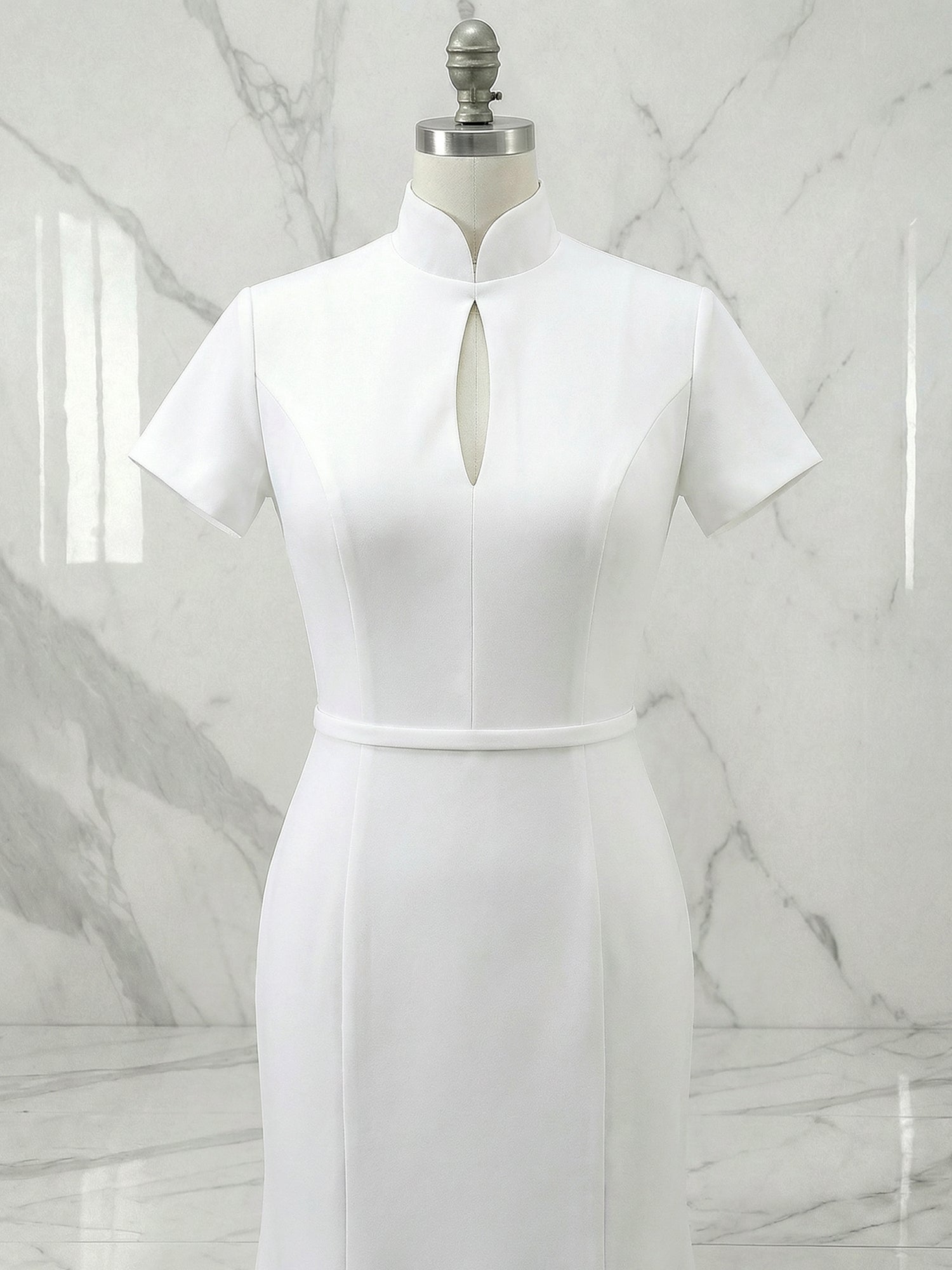 Chic White High Neck Keyhole Mermaid Gown Dress