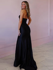 Black Mermaid Strapless Sweetheart Long Prom Dress with Slit