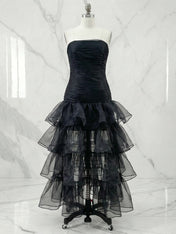 Chic Dark Green Strapless Tulle Tiered Long Formal Dress