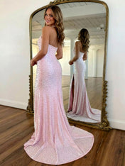 Glamorous Champagne Pearl Beaded Corset Prom Dress with Slit