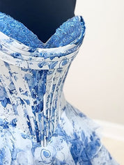 Blue Sweetheart Strapless A-Line Appliquues Tiered Homecoming Dress
