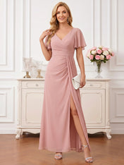 Chiffon Mother of the Bride Gown with Crisscross Bodice and Bow Back Detail Evening Dresses