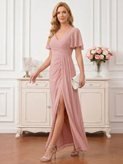 Chiffon Mother of the Bride Gown with Crisscross Bodice and Bow Back Detail Evening Dresses