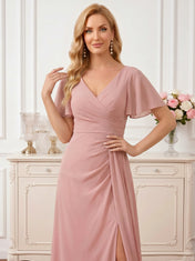 Chiffon Mother of the Bride Gown with Crisscross Bodice and Bow Back Detail Evening Dresses