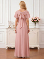 Chiffon Mother of the Bride Gown with Crisscross Bodice and Bow Back Detail Evening Dresses