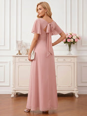 Chiffon Mother of the Bride Gown with Crisscross Bodice and Bow Back Detail Evening Dresses