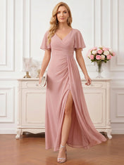 Chiffon Mother of the Bride Gown with Crisscross Bodice and Bow Back Detail Evening Dresses