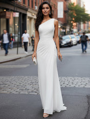 Chiffon One Shoulder Ruched Beach Maxi Engagement Dress